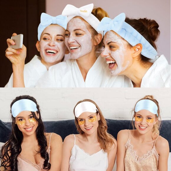 12pcs Spa Headbands & Eye Masks set Bridesmaid Bachelorette Bridal Shower - Picture 3 of 7